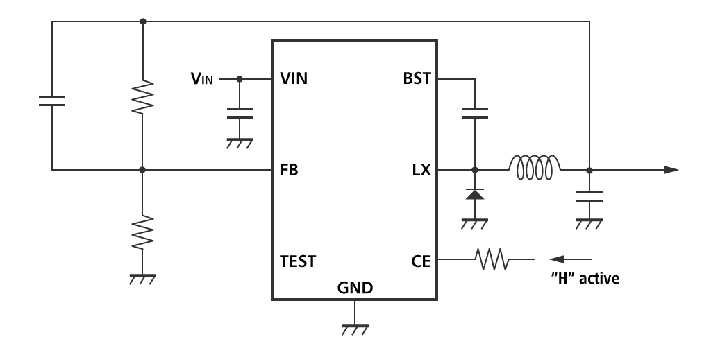The typical circuit pattern of a buck DC/DC converter with nonsynchronous rectification
